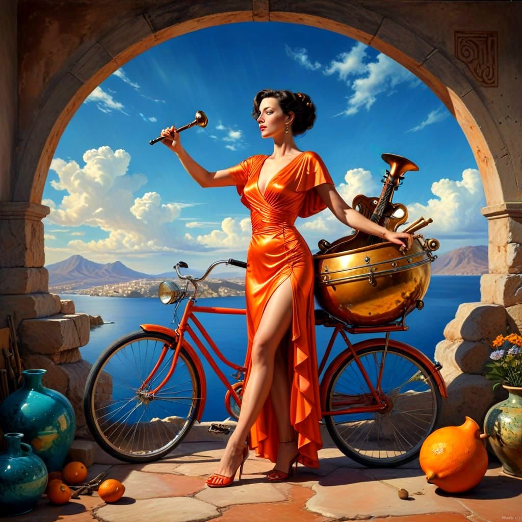 Enigmatic Lady in Vibrant Haute Couture