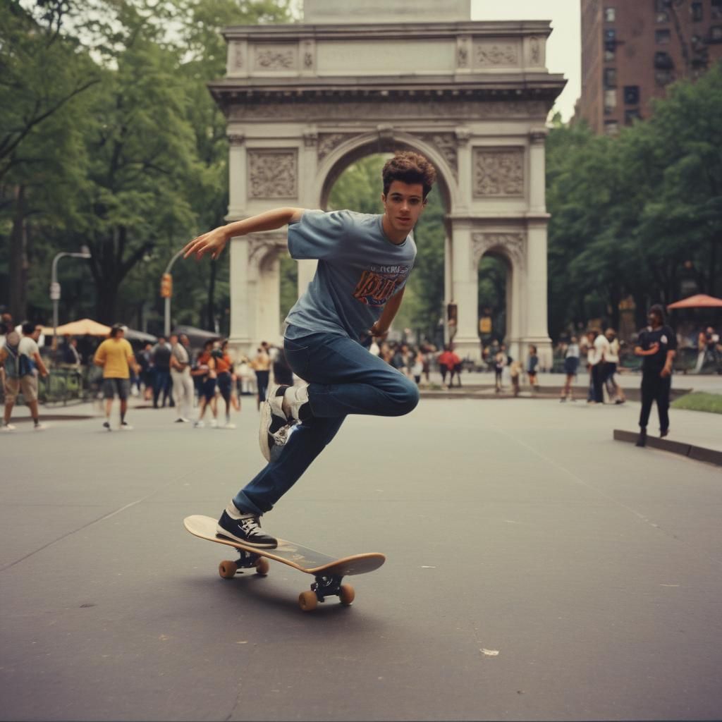 Retro skateboarding vibes, skater with vintage board performing tricks ...