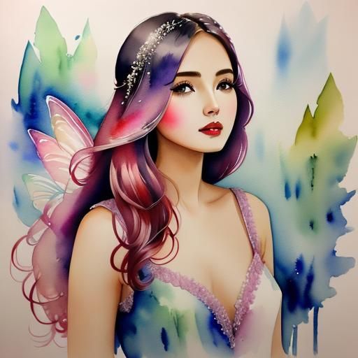 Gorgeous Fairy Princess, watercolor illustration by unknown artist <lora:Watercolor sd15:1.0>