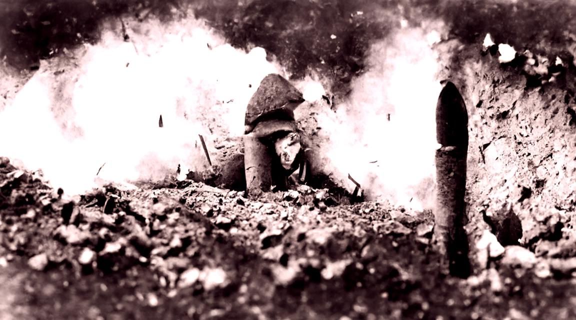 Artillery shells set the ground ablaze. A man terrified, hid...
