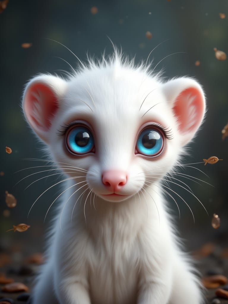 white ferret with big blue eyes, dynamic lighting, hyperrealistic,  <lora:Ultra Fantasy:1.0>
