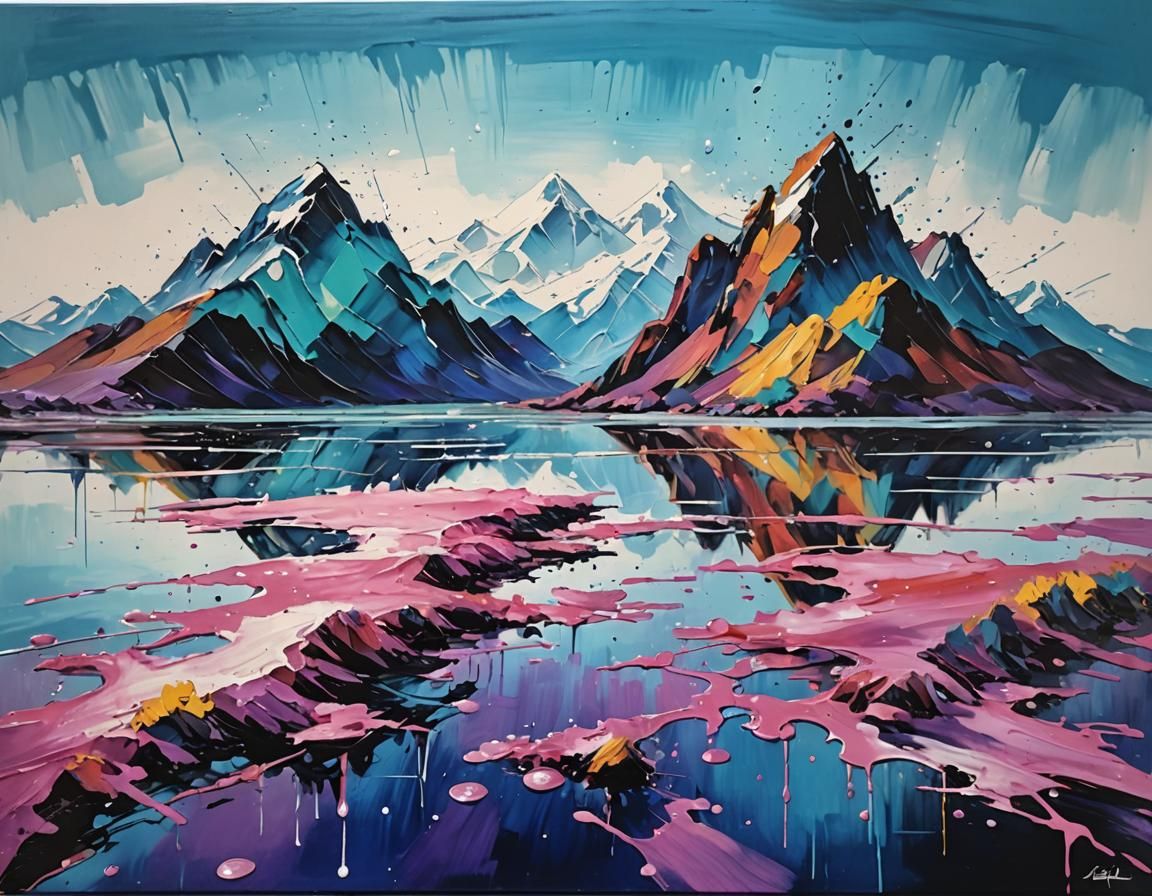 cool colors acrylic art wet brush