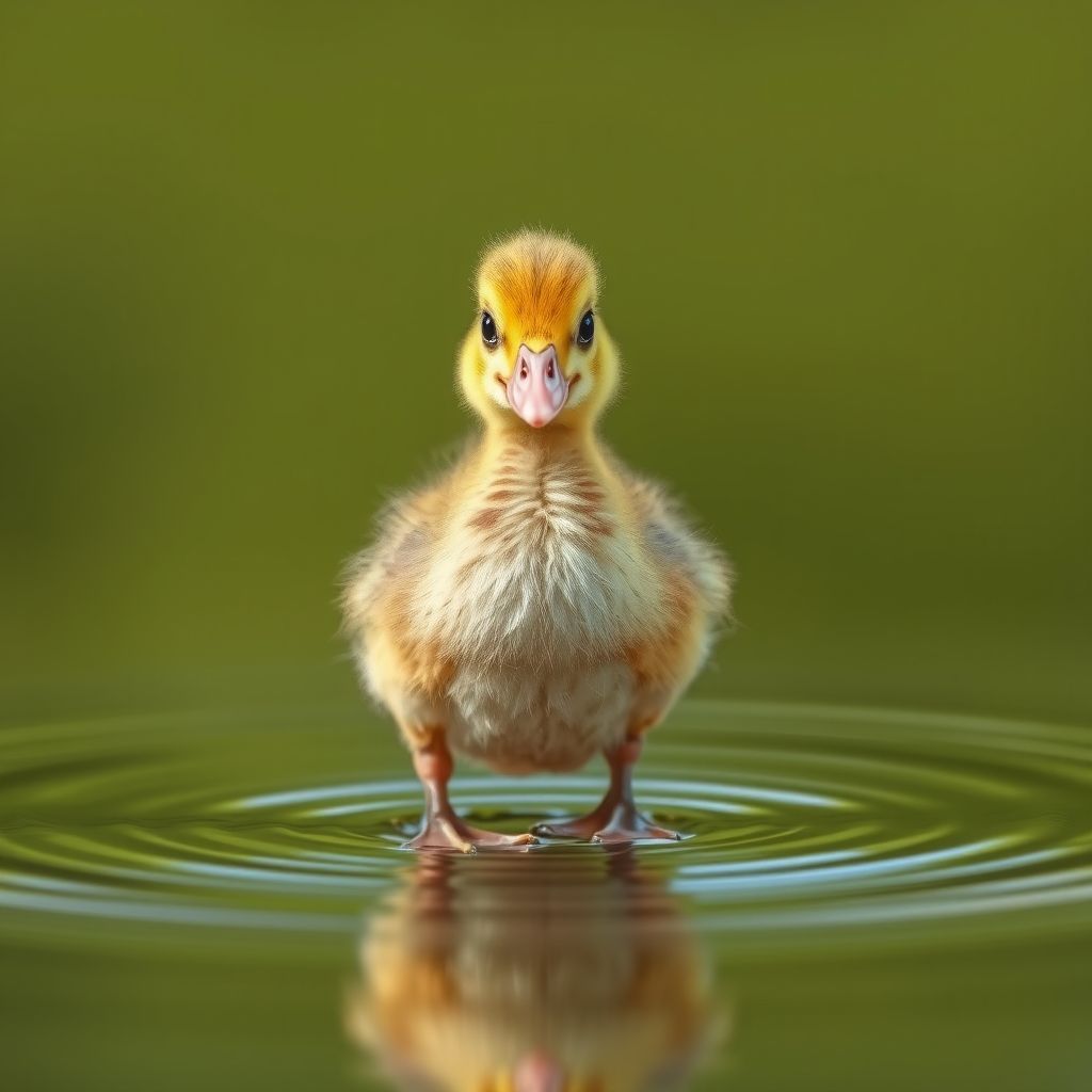A small, fluffy yellow duckling takes center stage