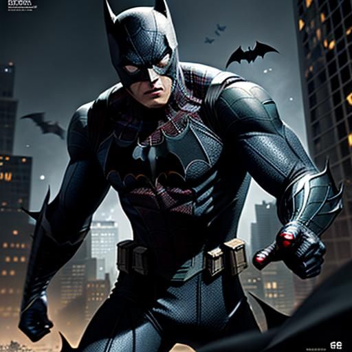 Bat-man fighting against Spider-Man black suit
