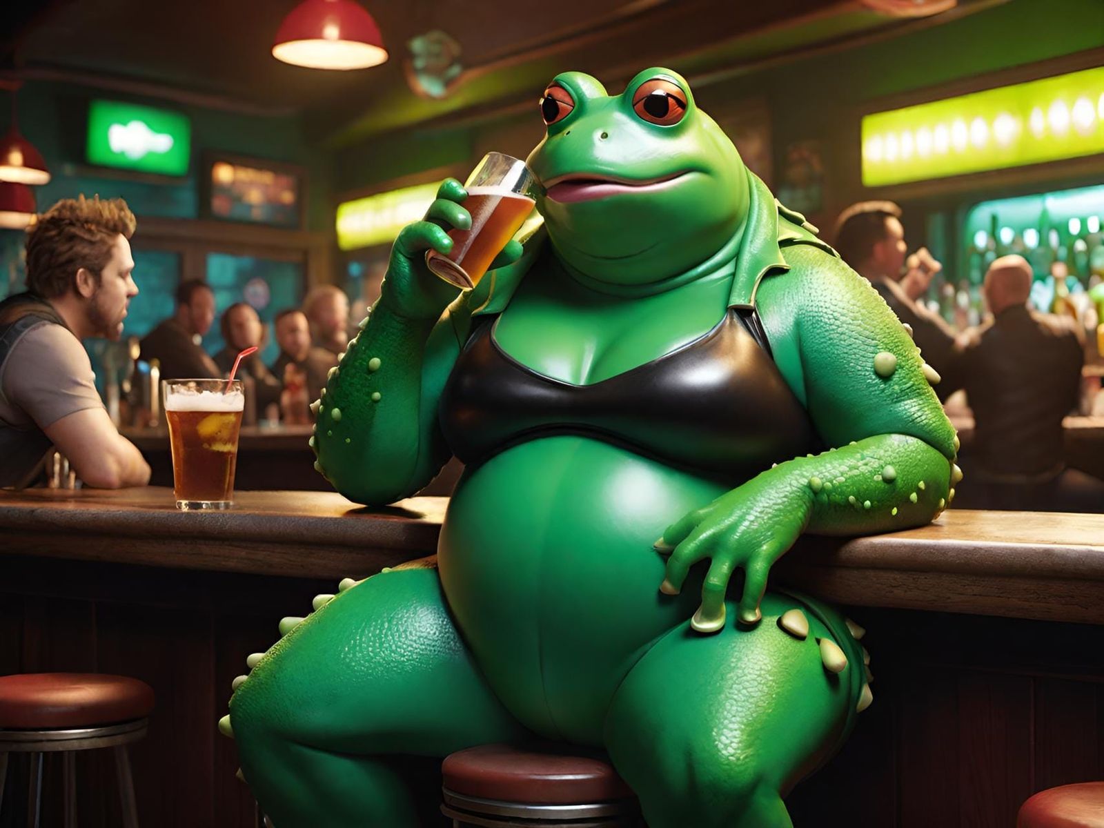 Frog girl at the bar