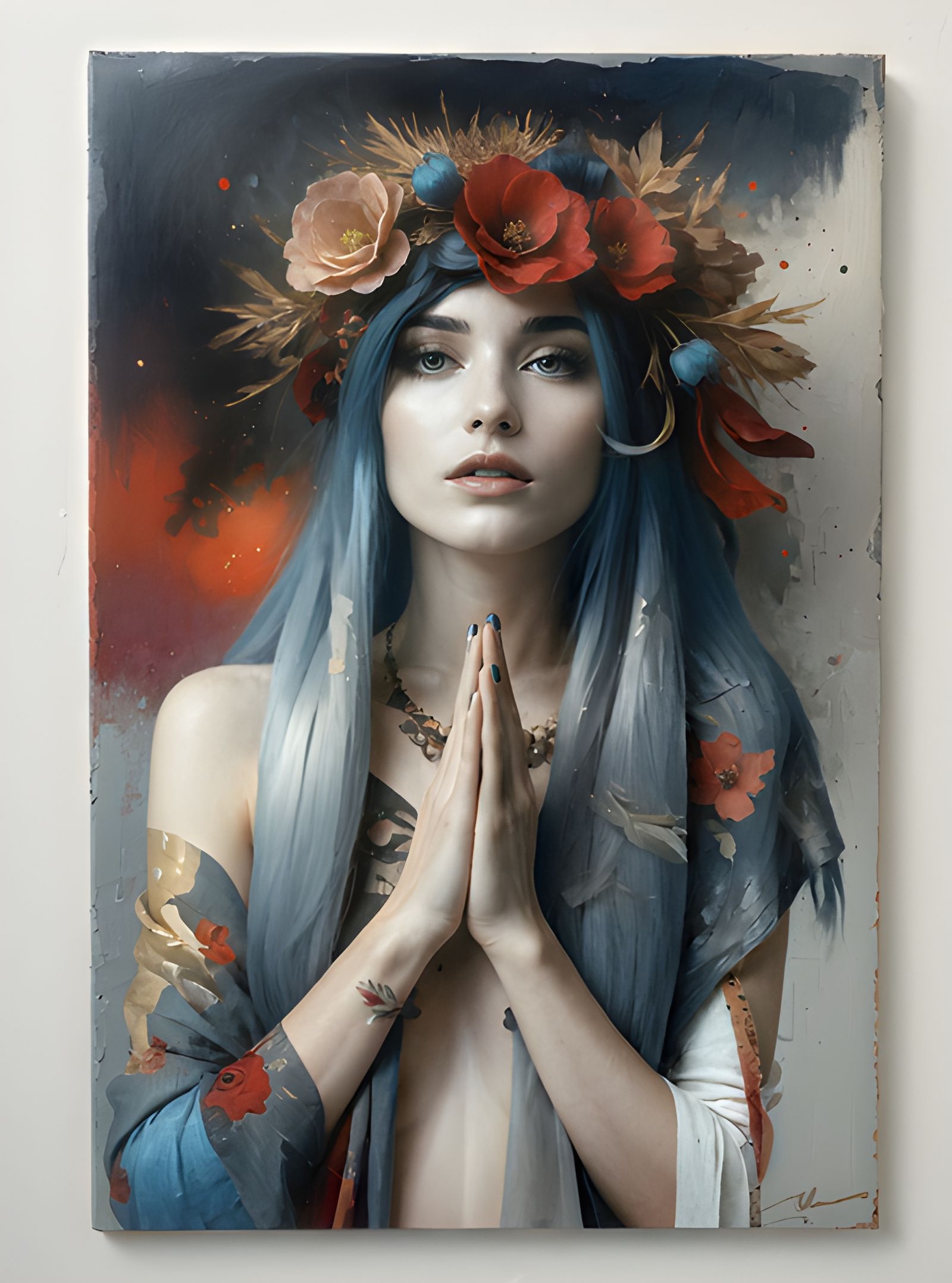 artistic portrait oil paint + collage style