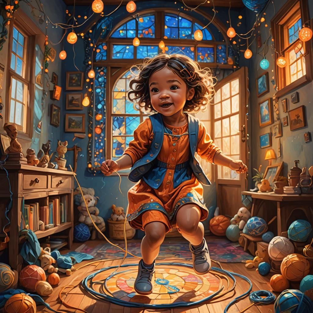 Playful Baby Girl in Whimsical Oil Painting