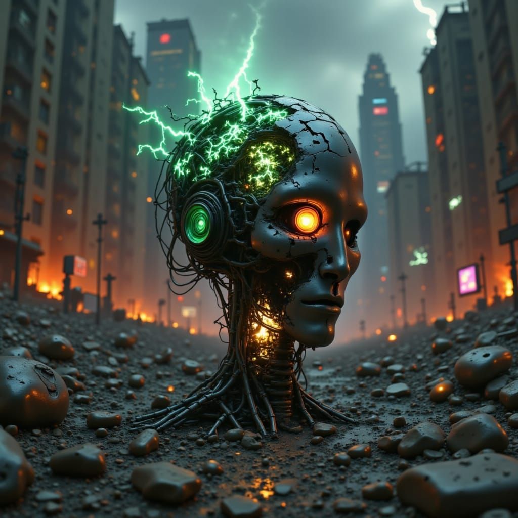 Tormented souls fracture ancient glass "A" vessel, their essence dissolving into vibrant emerald and copper energies. Giger-inspired biomech...