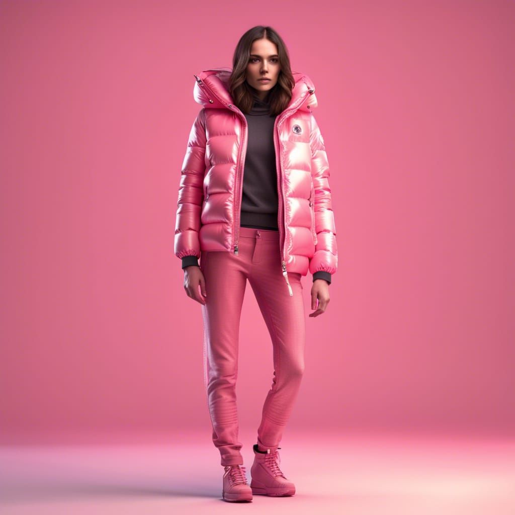 Beautifull spanish chick in a pink sleeveless moncler puffy jacket with ...