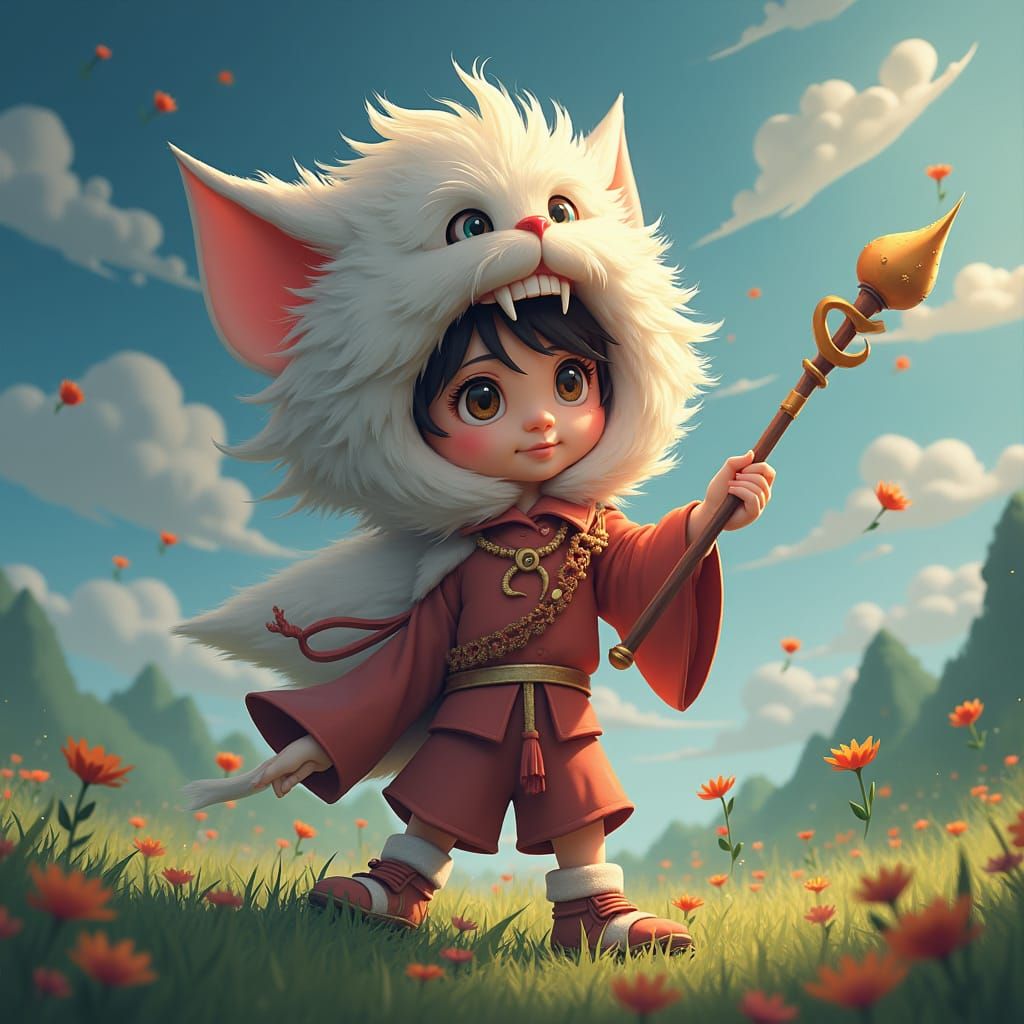 Girls in Flower Garden, Digital Art Illustration