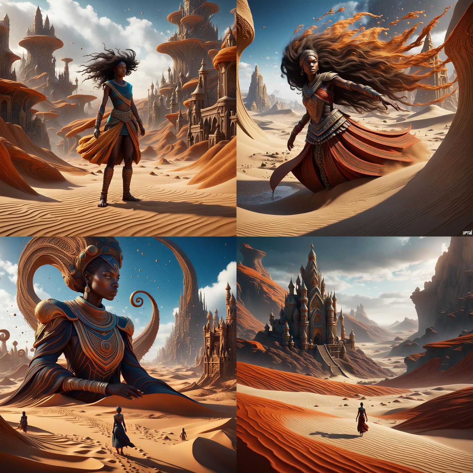 African Women created entirely from sand with beautiful feat...