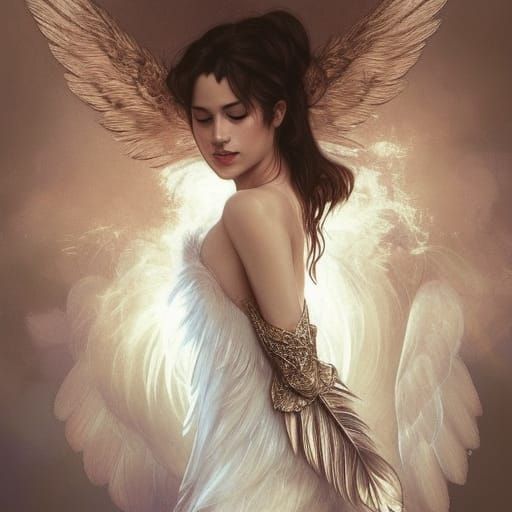 Angelic Swan Woman in Feather Dress