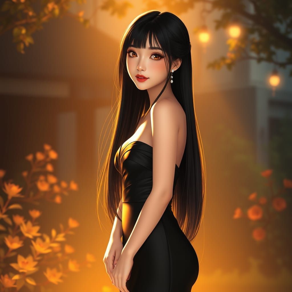 Elegant Asian Woman in Golden Light