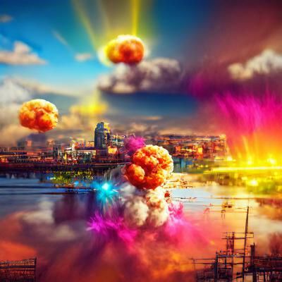 Atomic explosion over a city 8k resolution artwork beautiful...
