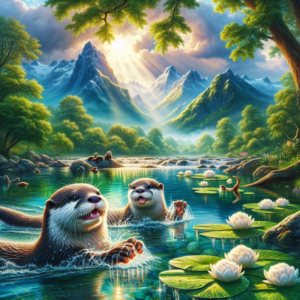 Dall-E 3:Adorable Otters At Play