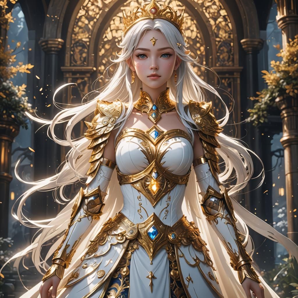 Glowing Anime Princess in Gold and White