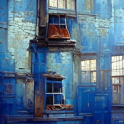 old building big windows with blue glass