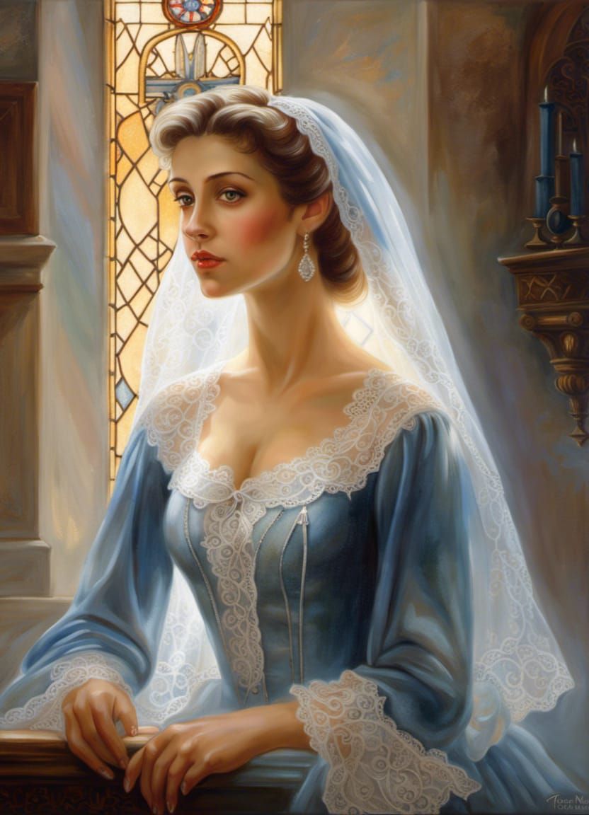Beautiful young woman wearing a modest blouse and a denim sk...