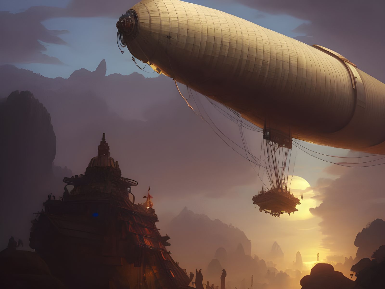 Giant airship carrying a crate - AI Generated Artwork - NightCafe Creator