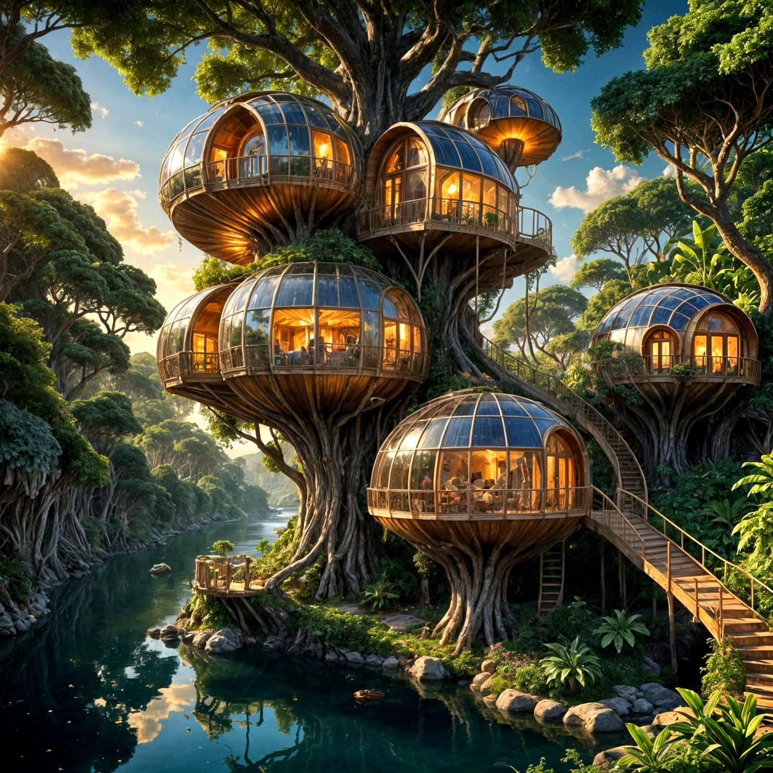Solarpunk Treehouse Community  by @Moonshell