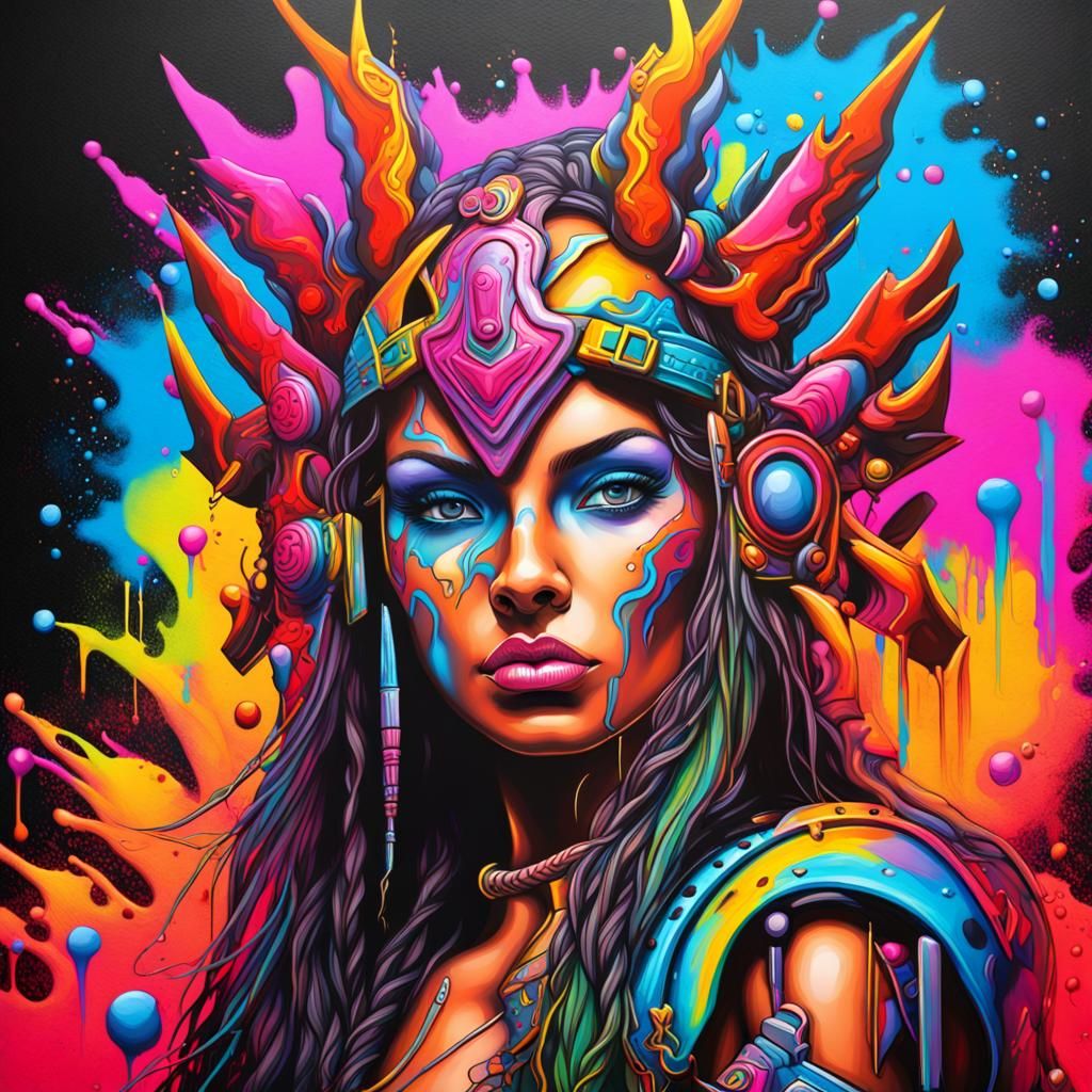 Neon Love Warrior Goddess graffiti art, splash art, street art, spray ...