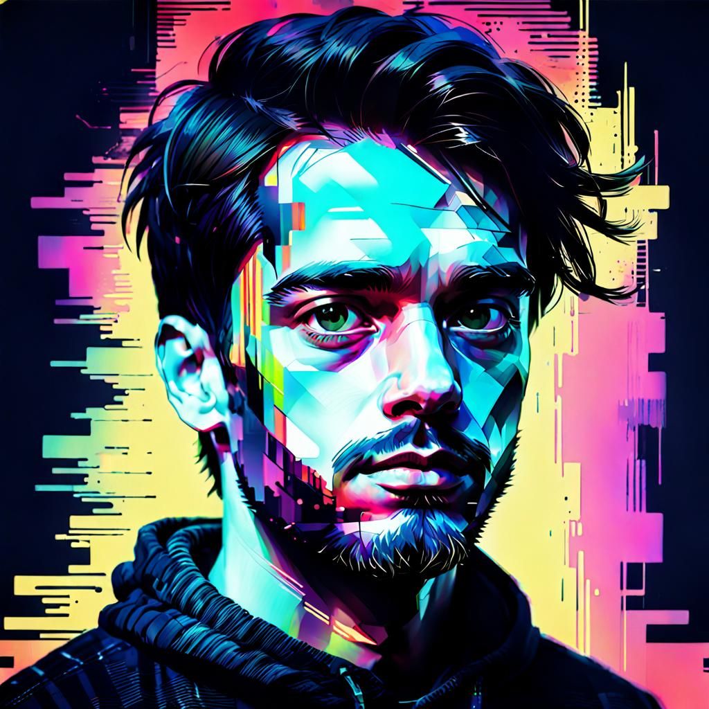 Glitch Effect Art Portrait, man  by @niles cc lover