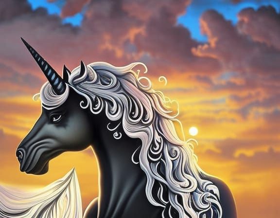 Matte Black Unicorn Emerging from the Sunset 🌅