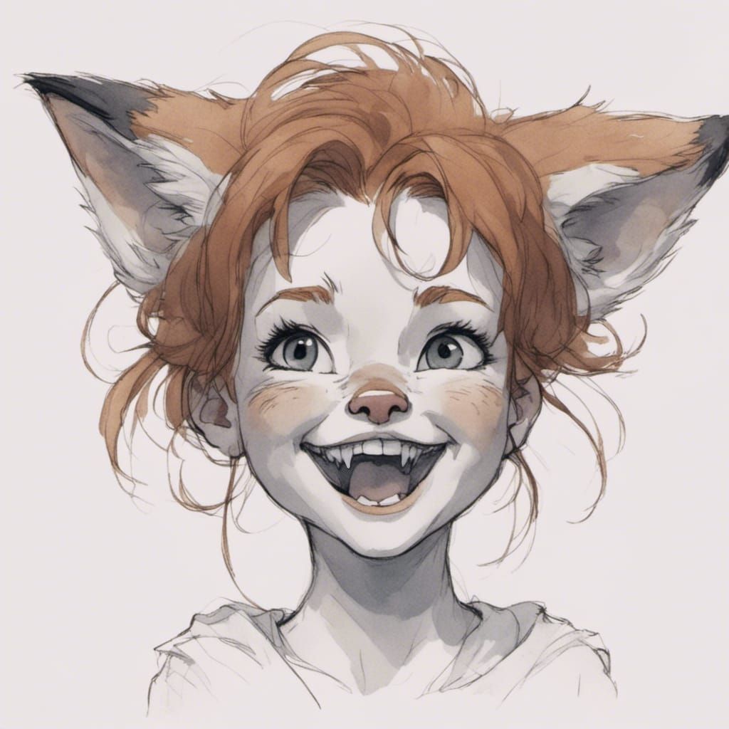 Adorable Fox-girl VIXEN (age 6) shows her canine teeth