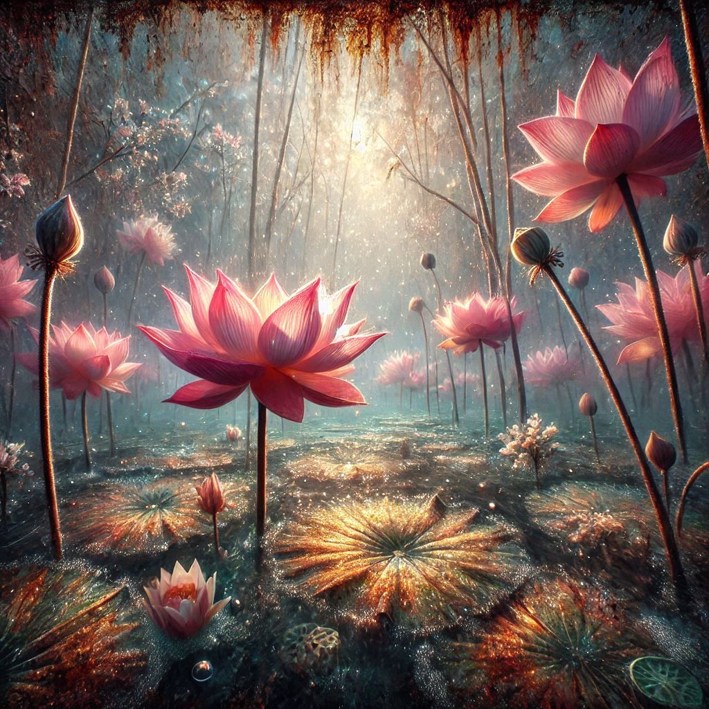 Sureal magic lotus flowers