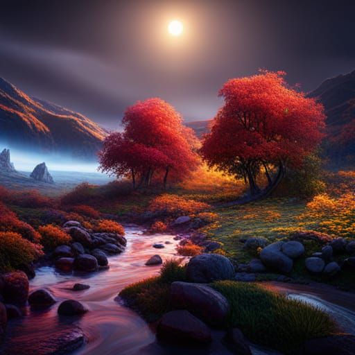 Fantastical Landscape with Contrasting Seasonal Colors