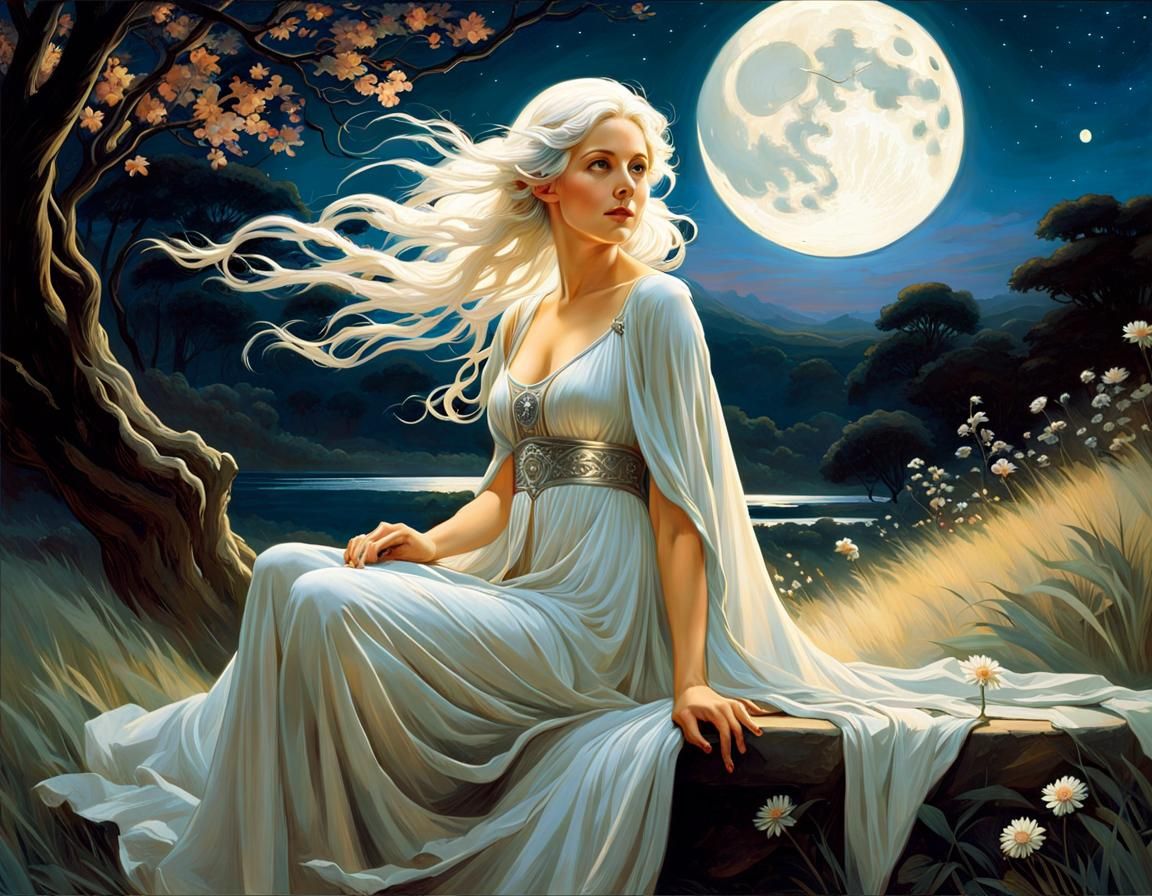 Máni, Goddess of the Moon  by @LiminalChildhood