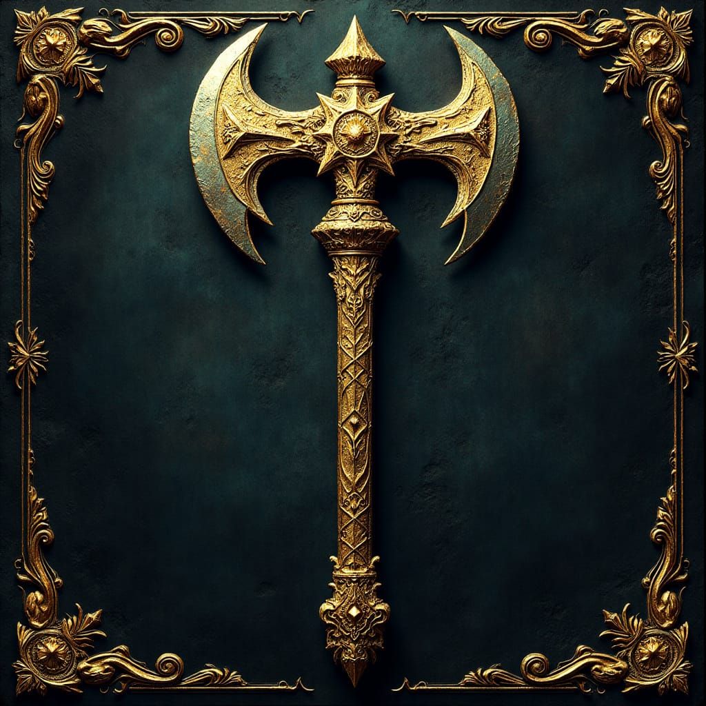 An ornate Logo with the elaborate text, (Text: "Tolkienesque"). elegantly inlaid gold, ornate and flowing with an ancient magic. 
Enchanted ...