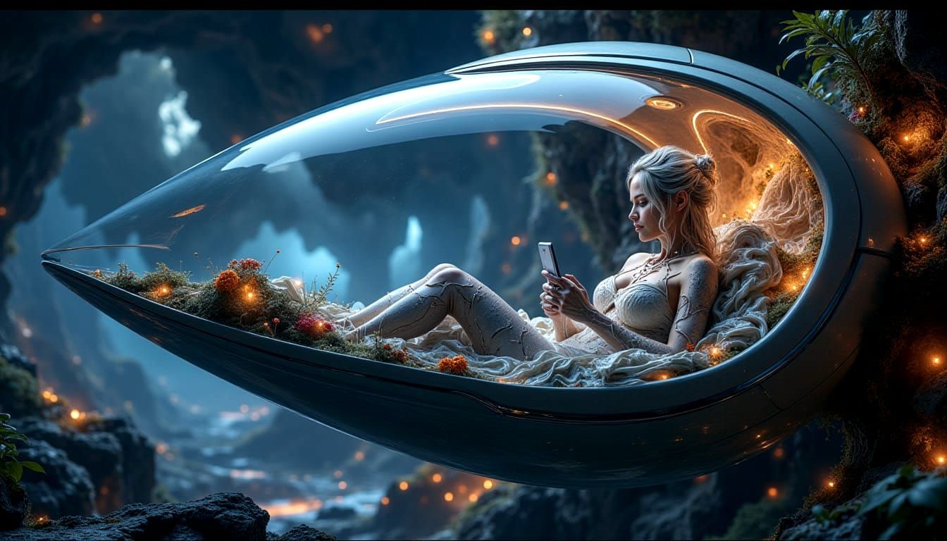 Sci-Fi Woman in Space Pod 🚀📚