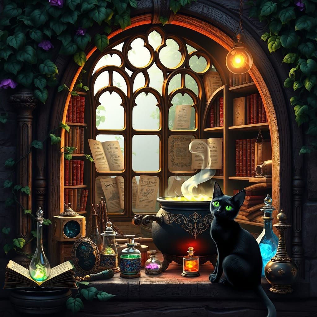 a ivy covered window displays a wonderful and mystical place where a fantastical witch does her potions. ...  by @Kristine