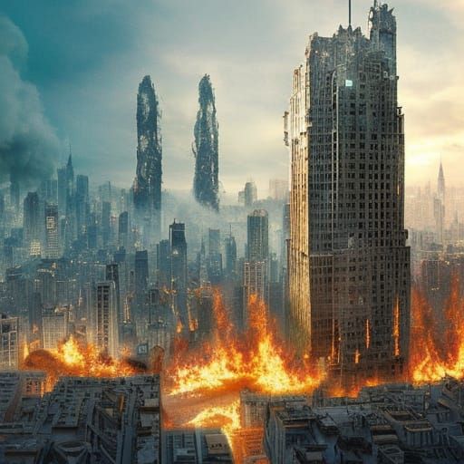 Burning cityscape