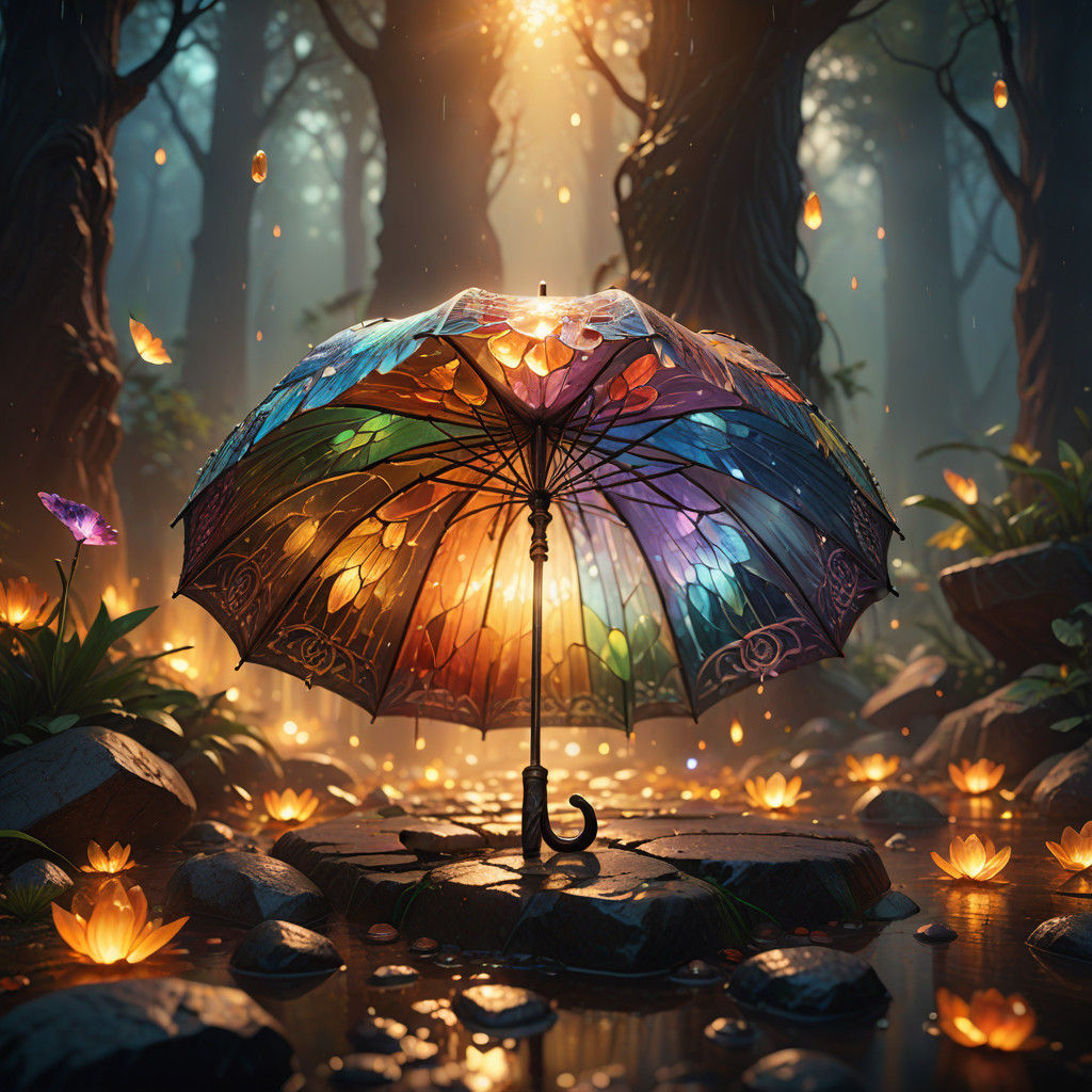 A beautiful hyper realistic colorful crystal looking umbrella   by @Battlecat23