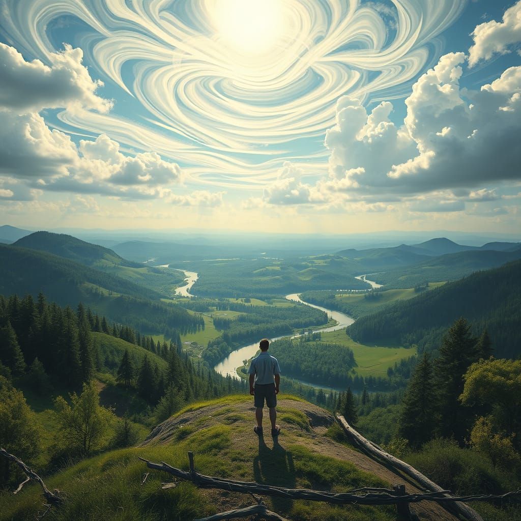 Serene Figure Overlooks Lush Nature Reserve