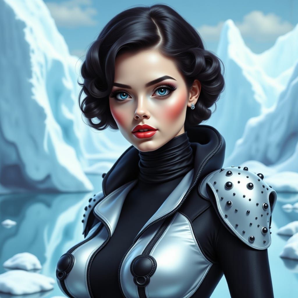 Surreal Woman Portrait in Glacial Landscape