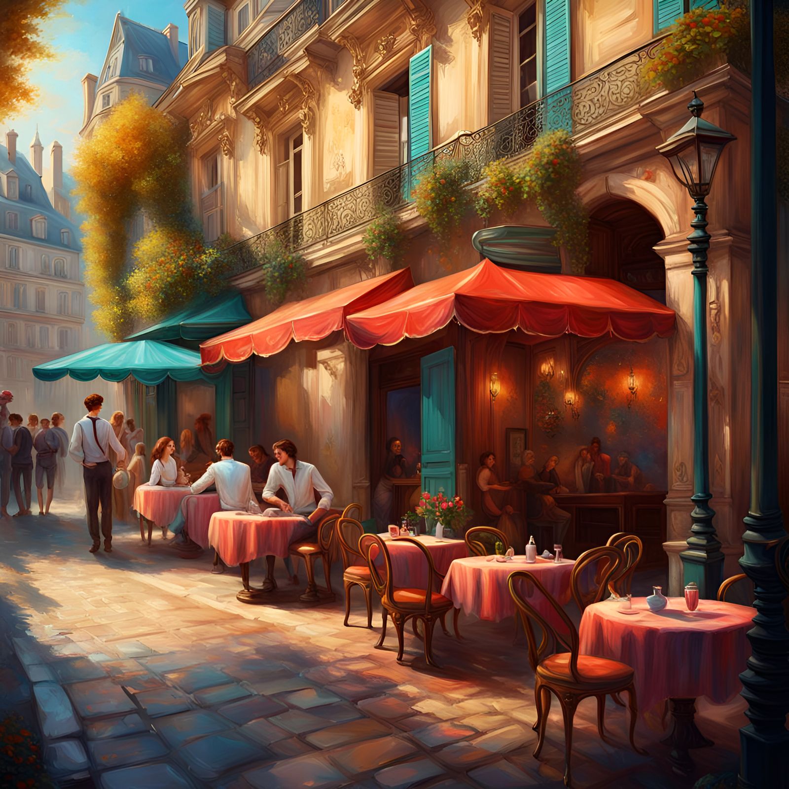 Sidewalk cafe west bank Paris with a couple in love: Beautiful Rococo ...