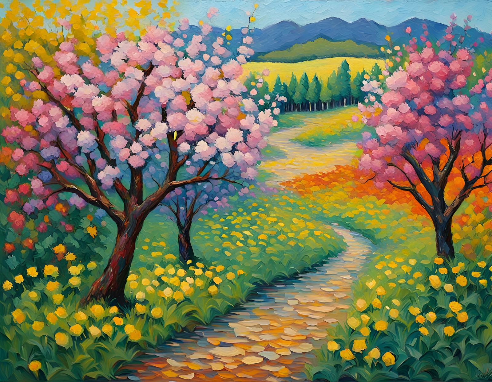 Landscape with flowers and trees