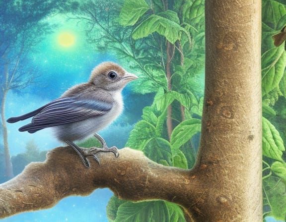 little bird under the moon - AI Generated Artwork - NightCafe Creator