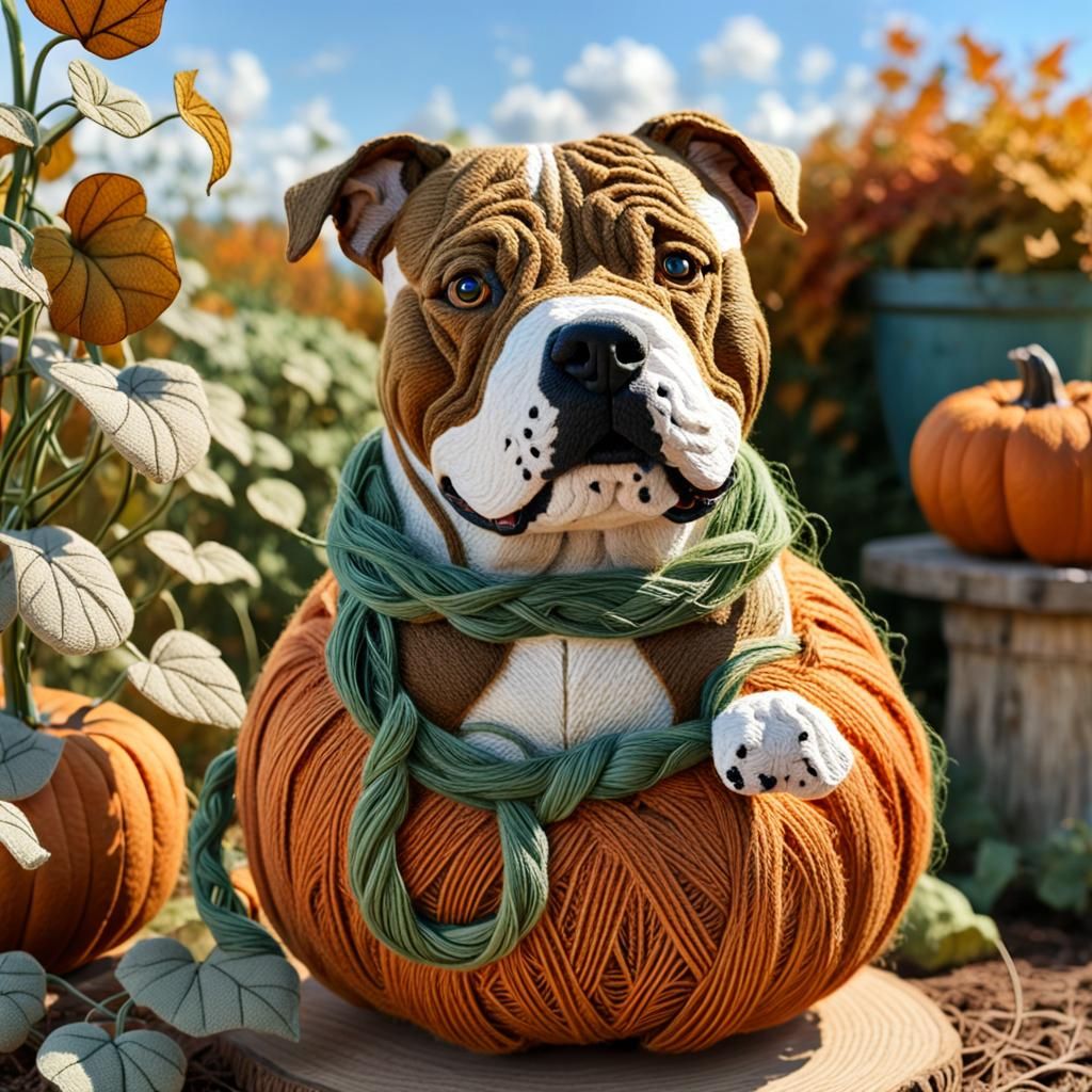 A Pitbull and a Pumpkin Garden
