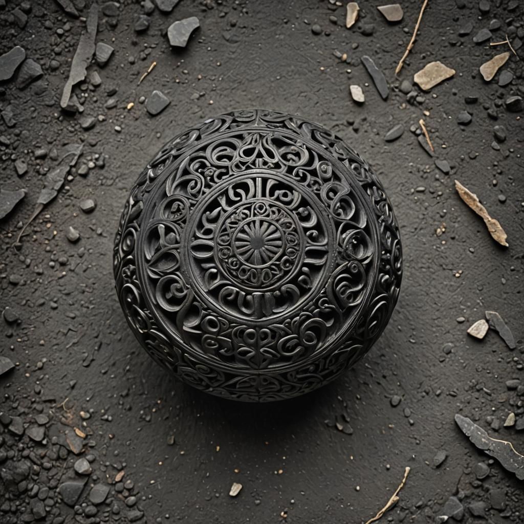 This intricately decorated black stone ball was found in Abe...