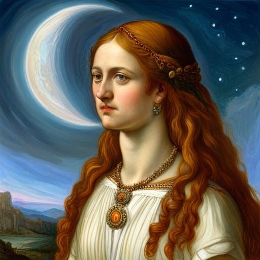 Moon Physiognomy psychedelic art renaissance painting pre-Ra...