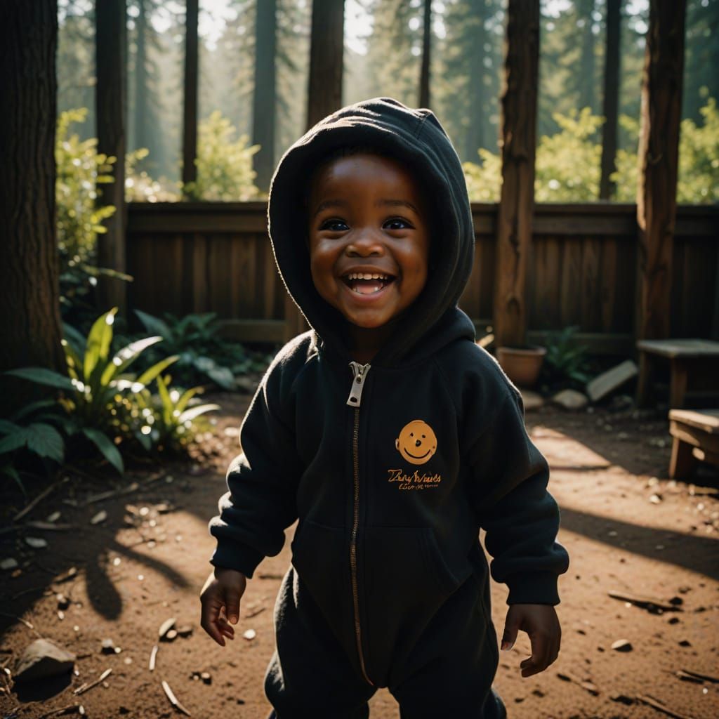Warm, Filmic Portrait of Adorable Black Baby in Soft Light