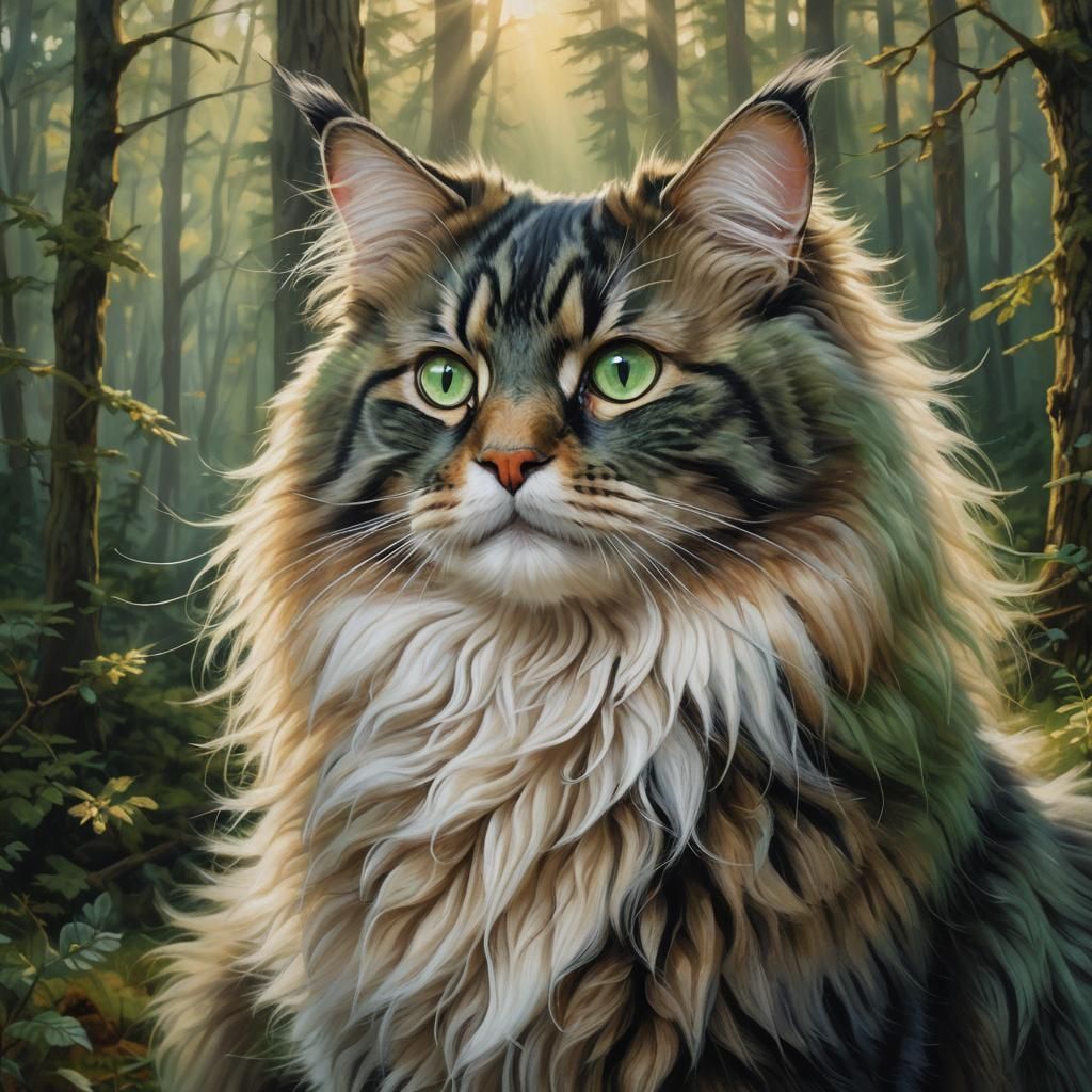Beautiful Norwegian Forest cat, elegant and muscular, with a robust