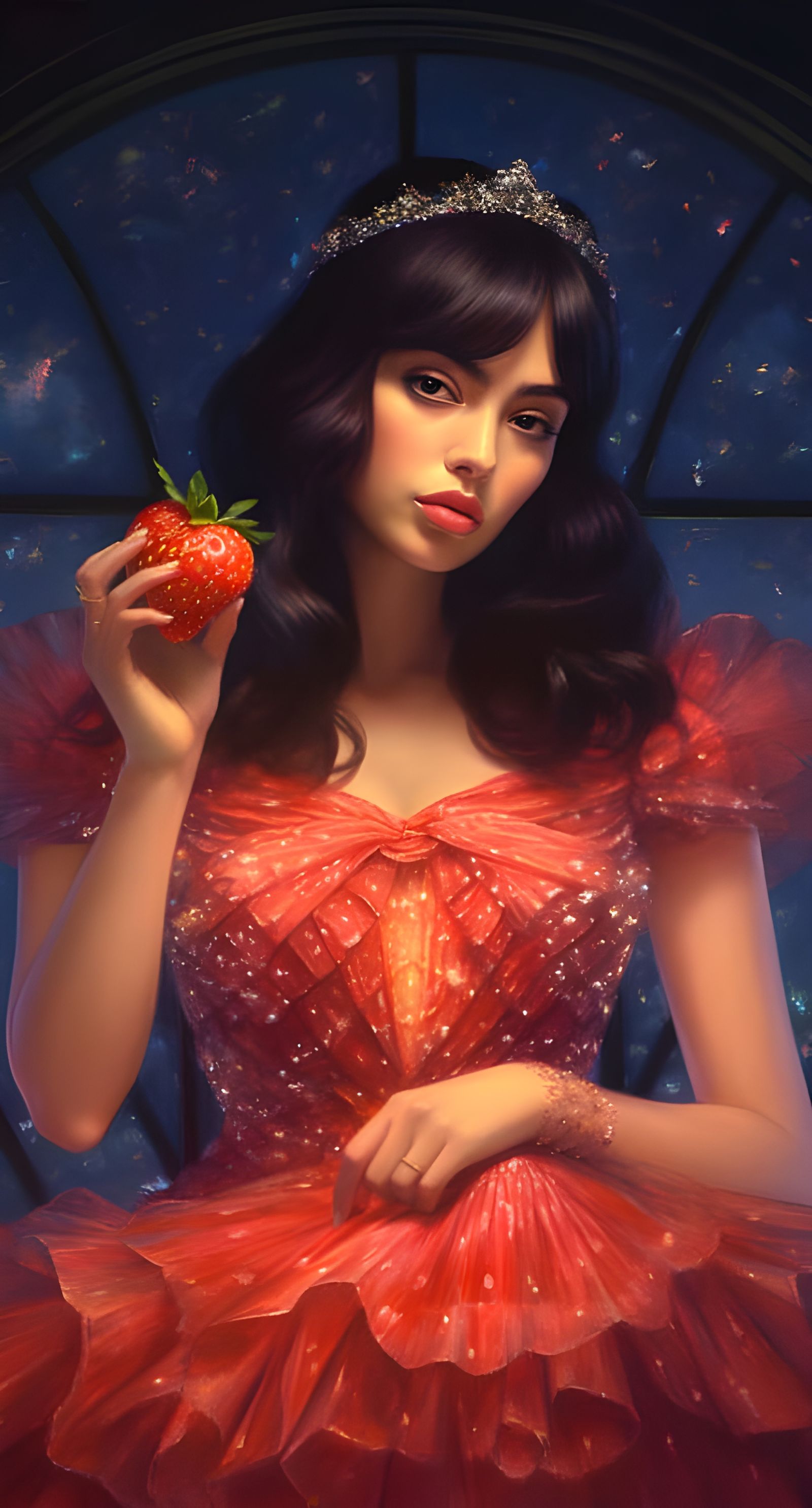 Dua Lipa as a Princess Holding a Strawberry 