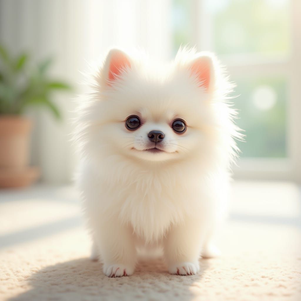 Delicate Watercolor Pomeranian in a Whimsical Environment