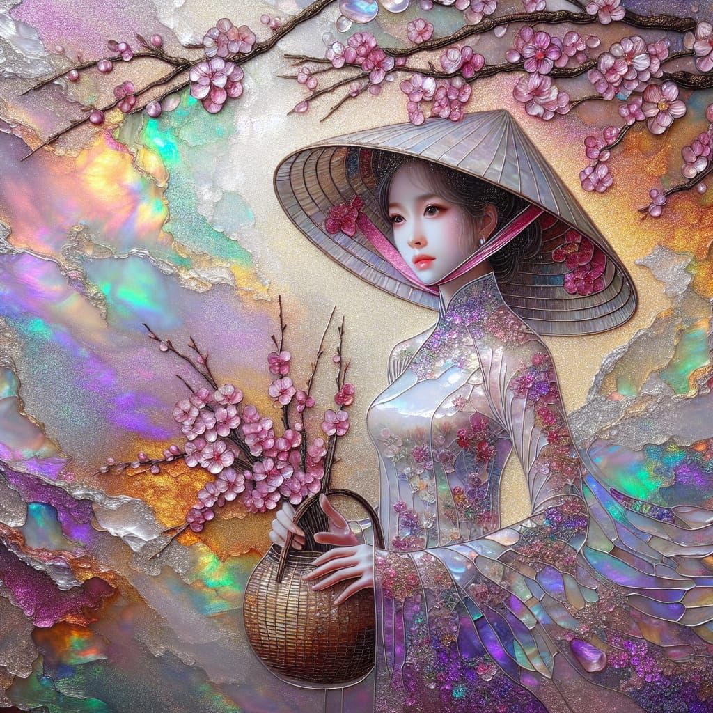 Ao Dei and Non Ia with the Hoa Anh Dào  by @robyngirl