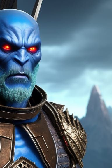 blue alien barbarian shirtless dnd portrait detailed matte p...